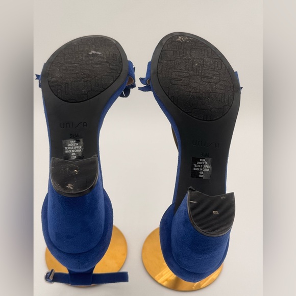 Unisa Royal Blue Suede Block Heels with Floral Toe Detail - Picture 4 of 4